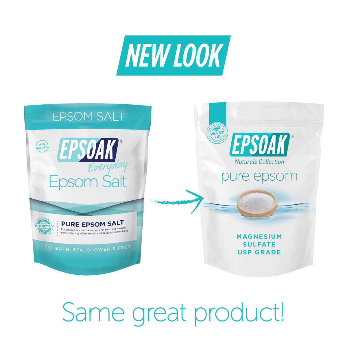 Epsoak resealable zipper detail on bag demonstrating easy storage and freshness retention