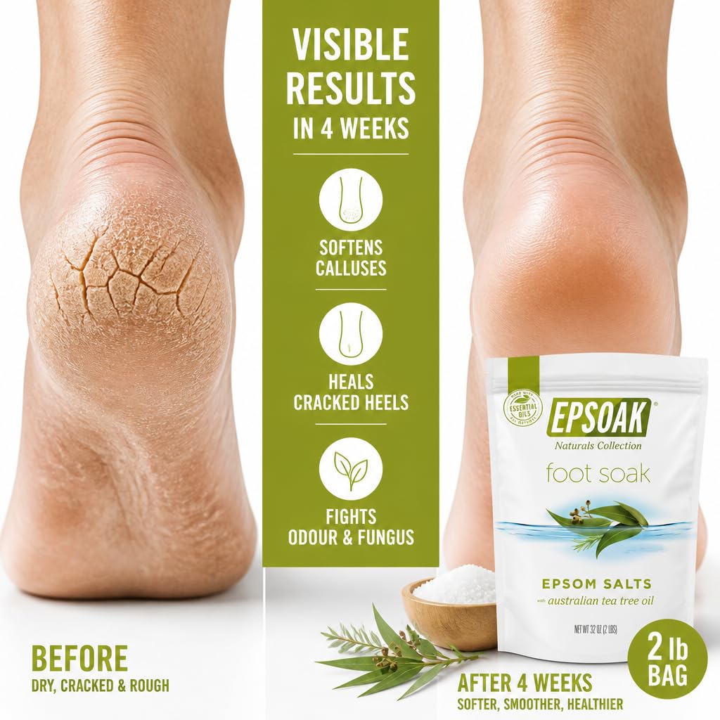 Epsoak salt poured into a basin during foot soak demonstrating soothing use