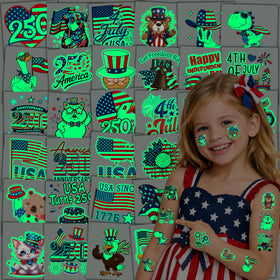 Epuxiael front packaging showing 108pcs patriotic tattoos and easy distribution
