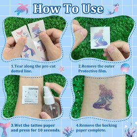 Epuxiael table display with tattoos used as mermaid party decorations