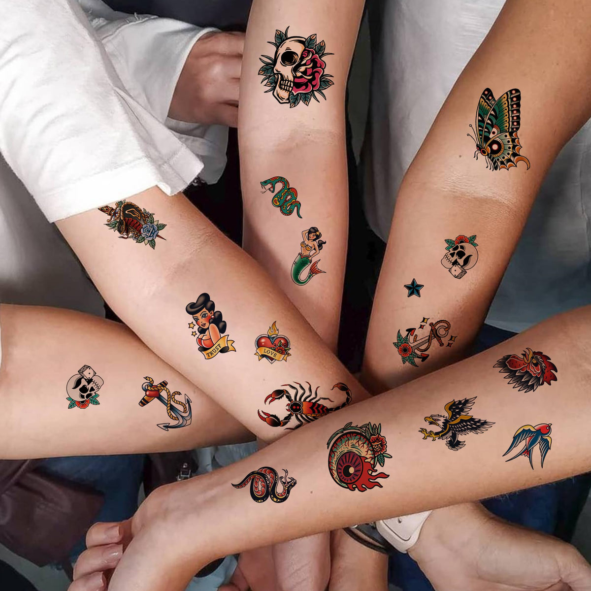 Epuxiael tattoo on hand near coin showing scale and visible bold traditional design