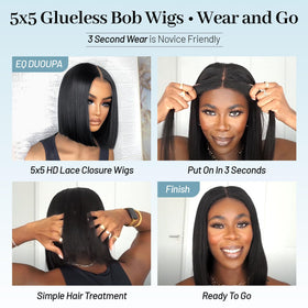 EQ DUOUPA model side profile wearing bob wig for instant polished style