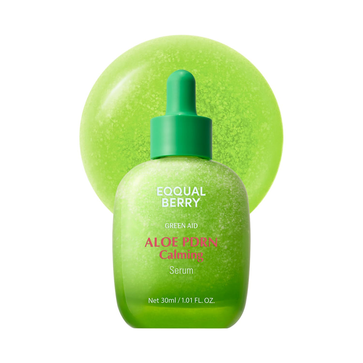 EQQUALBERRY bottle front view showing calming aloe serum and clear labeling for soothing skin