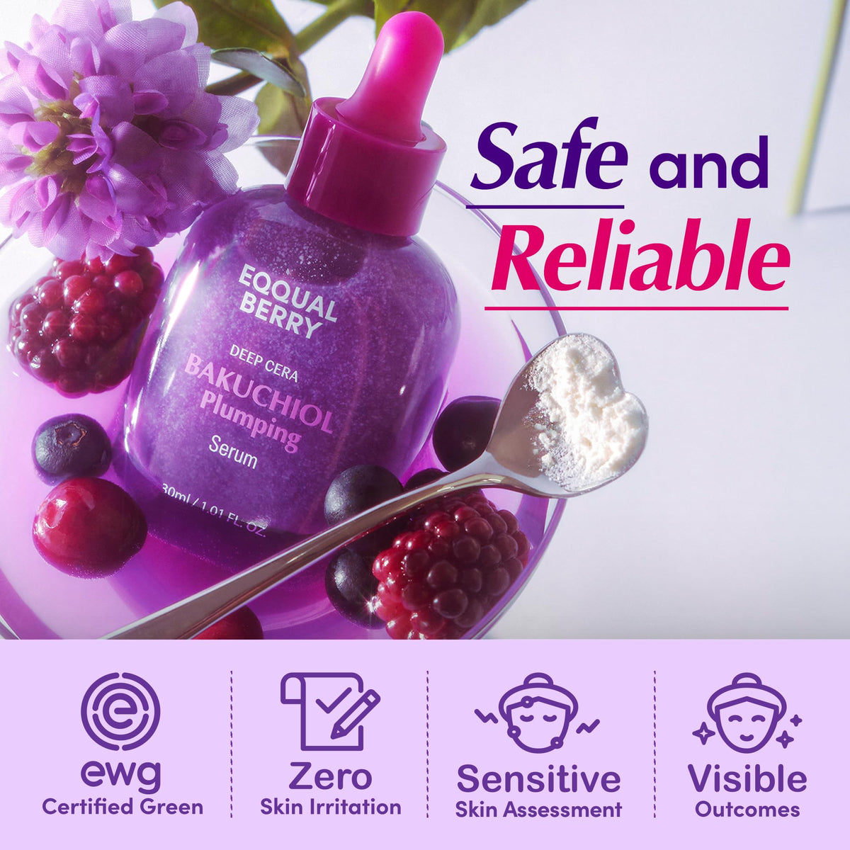 EQQUALBERRY application on skin demonstrating absorption and immediate plumpness