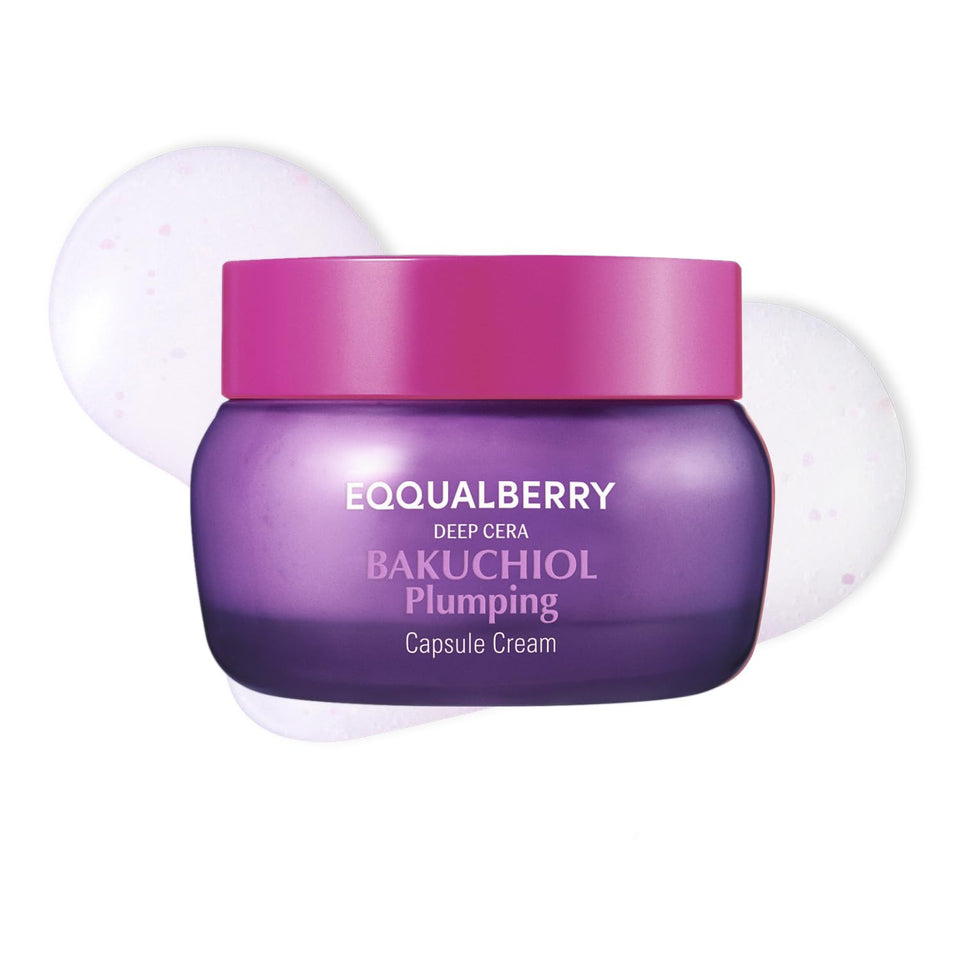 EQQUALBERRY front packaging displaying bakuchiol capsule cream benefits