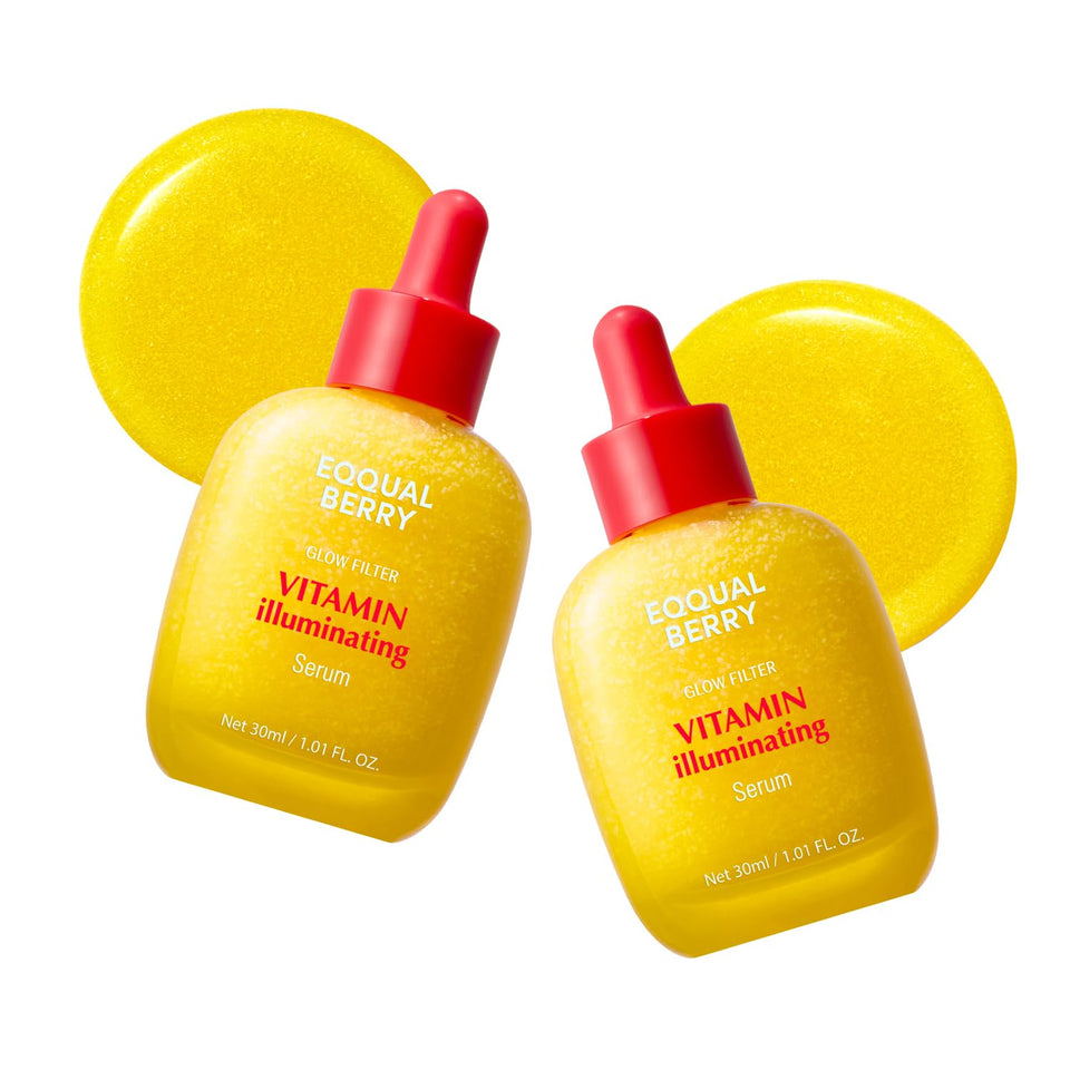 EQQUALBERRY front bottle shot showing brightening serum and packaging benefit: visible tone improvement