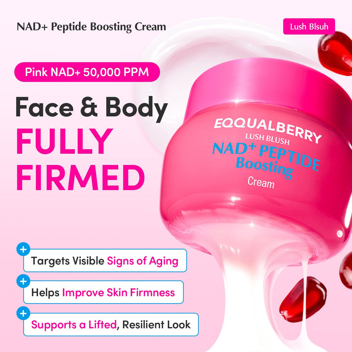 EQQUALBERRY open jar texture view highlighting smooth cream and fast absorption