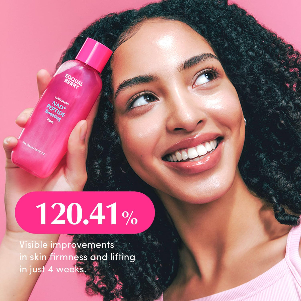 EQQUALBERRY pouring toner into hand demonstrating easy application benefit
