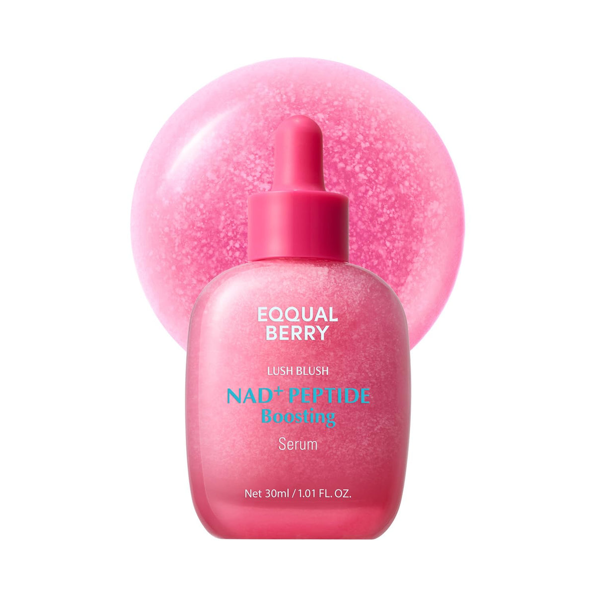 EQQUALBERRY front bottle shot showing sleek serum packaging and benefits