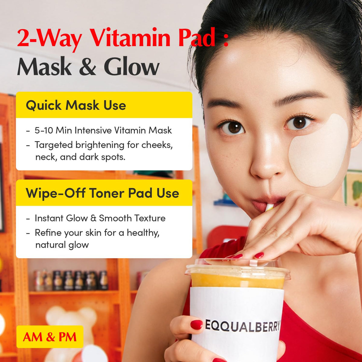 EQQUALBERRY pad used as spot mask on elbow for targeted care