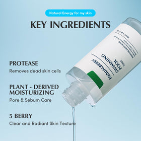 EQQUALBERRY ingredient label close-up showing protease enzyme and hyaluronic acid