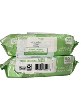 Close-up texture of an Equate exfoliating wipe showing soft fibers and gentle scrub action