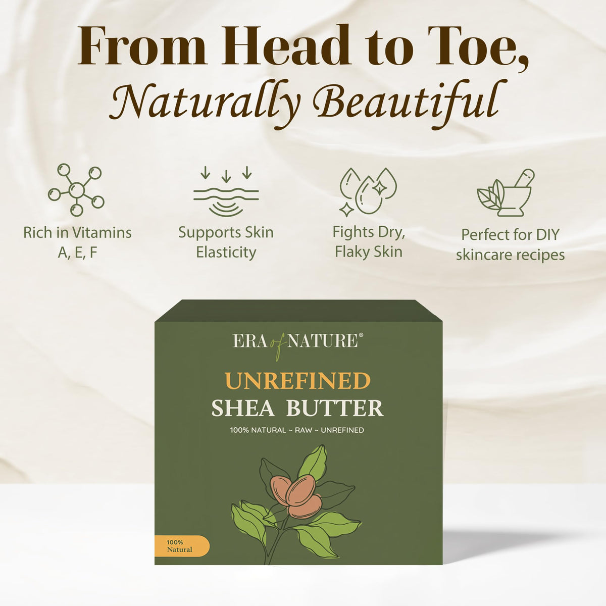 era of nature close texture raw shea butter showing creamy spreadability