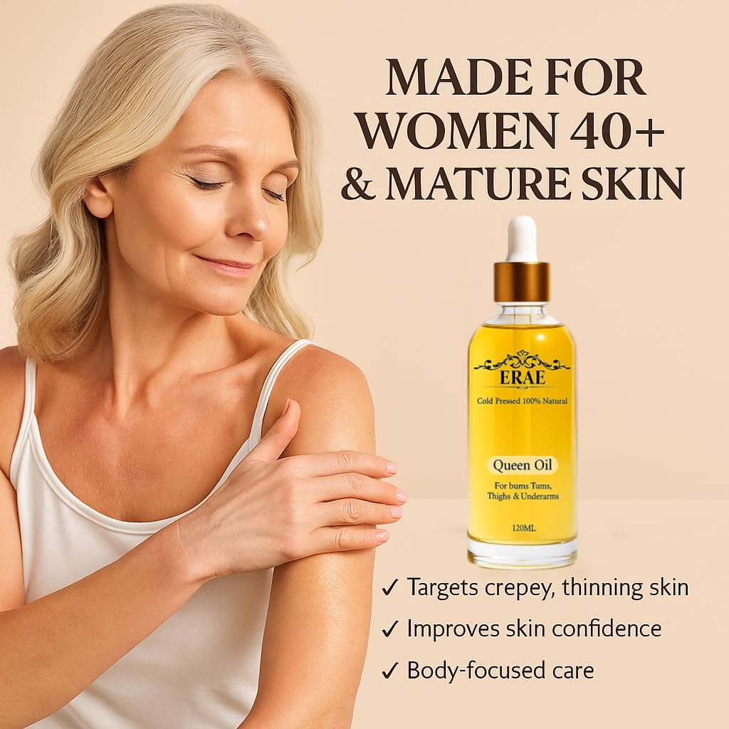 ERAE applying oil to leg demonstrating smooth, non-greasy finish