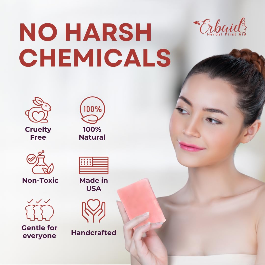 Erbaid soap ingredients flatlay with oils oats and calamine benefit