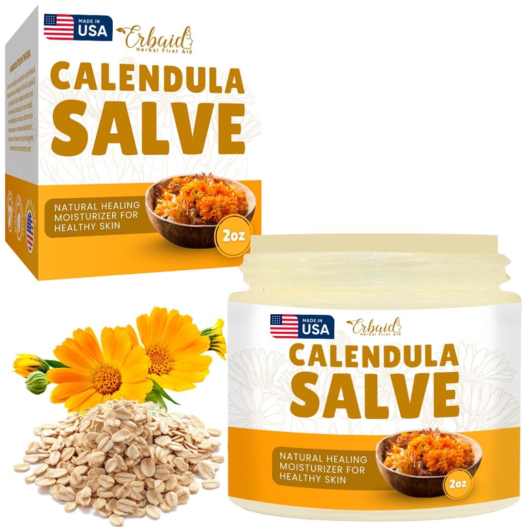 Erbaid calendula ointment front jar showing branding and jar design benefit soothing care