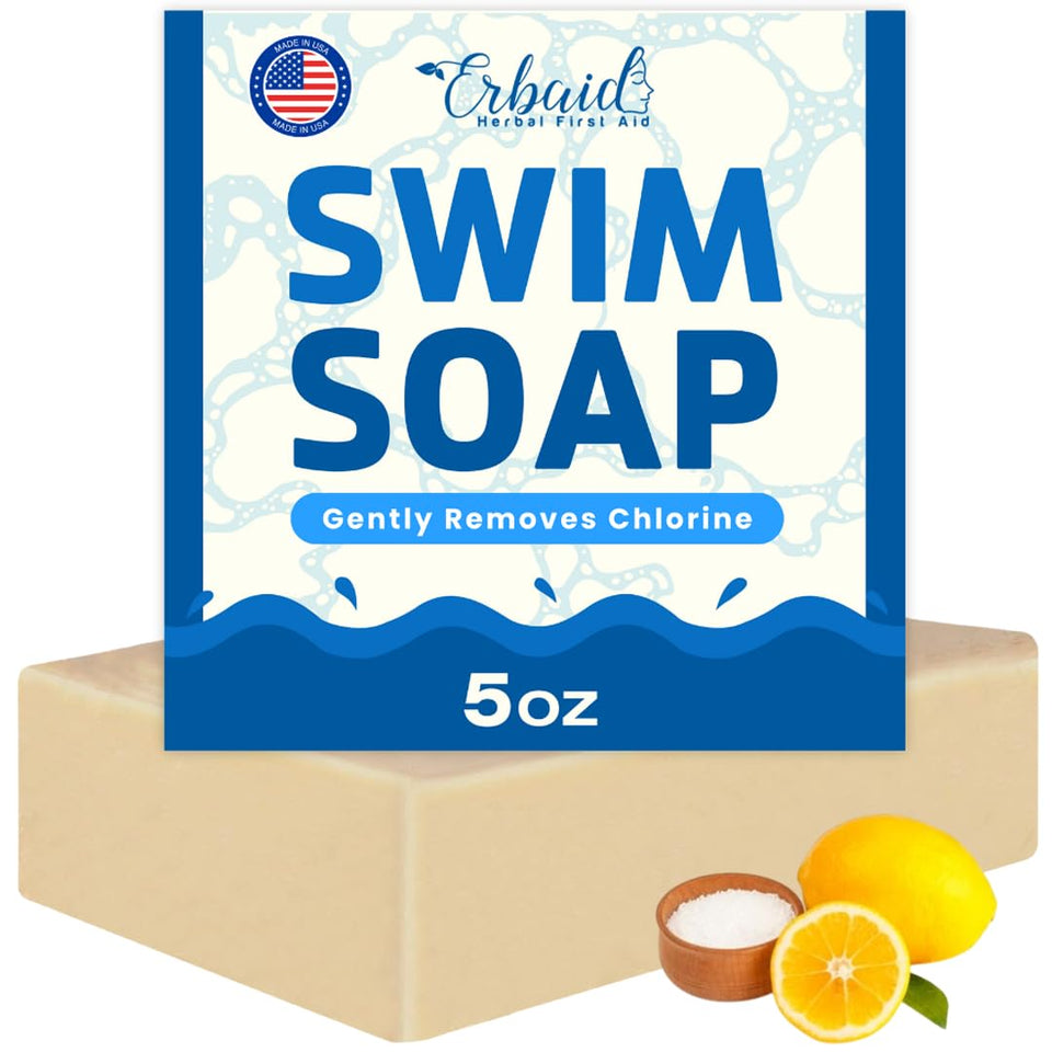 Erbaid front packaging showing the swimmers shampoo bar and clear labeling for quick identification