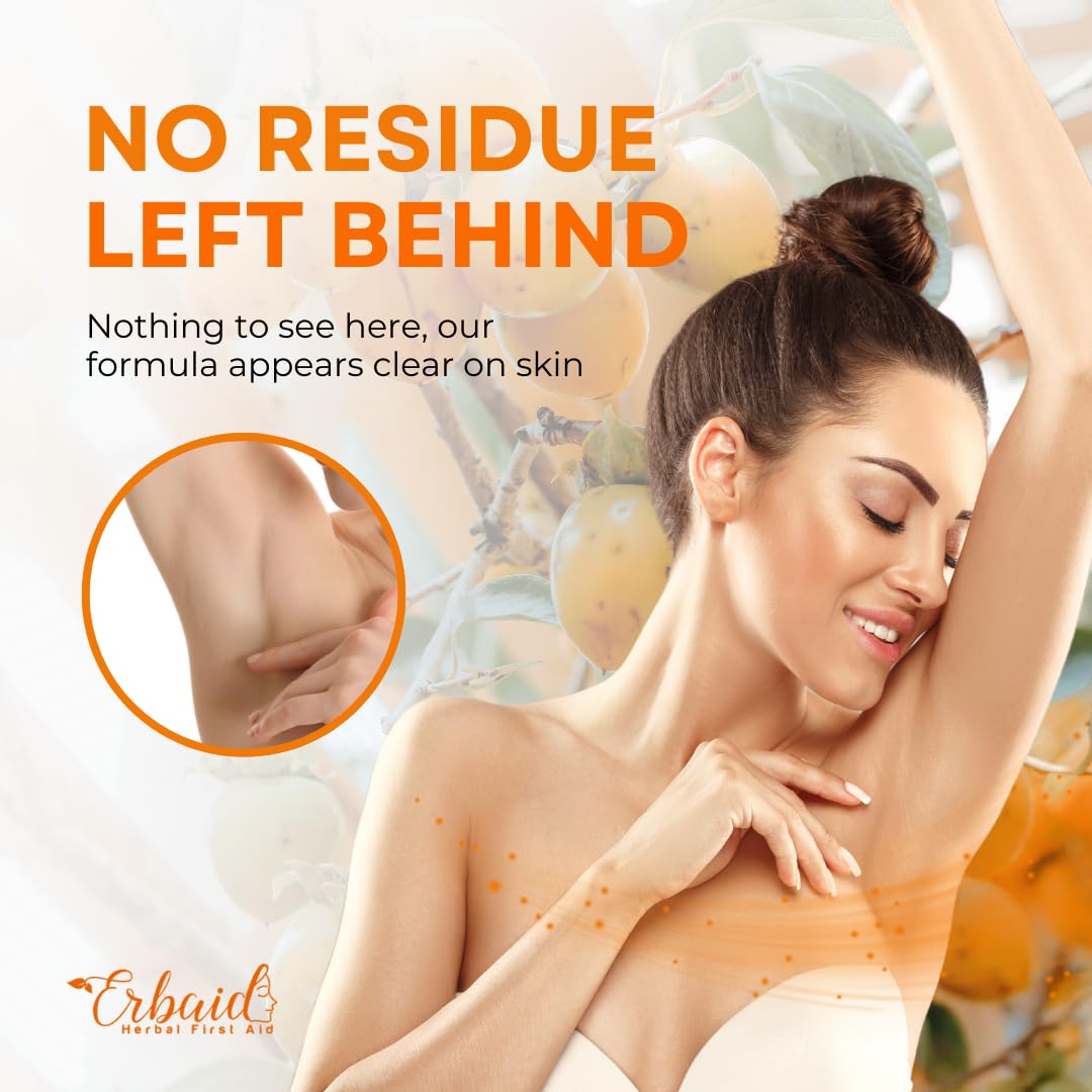Erbaid deodorant held in hand to show compact size and portability