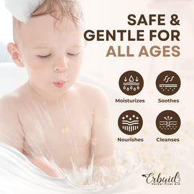 Erbaid creamy lather on hand demonstrating mild cleansing action