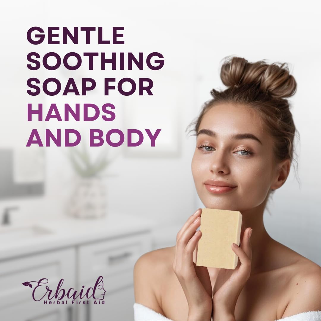 Erbaid soap beside ruler showing size and travel-friendly scale