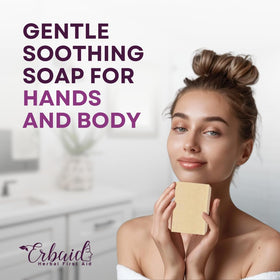 Erbaid soap beside ruler showing size and travel-friendly scale
