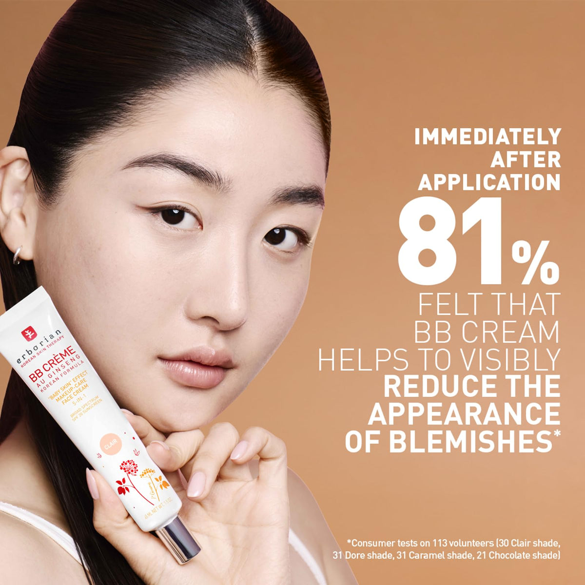 Erborian BB Cream Clair split-face before and after demonstrating pore blurring