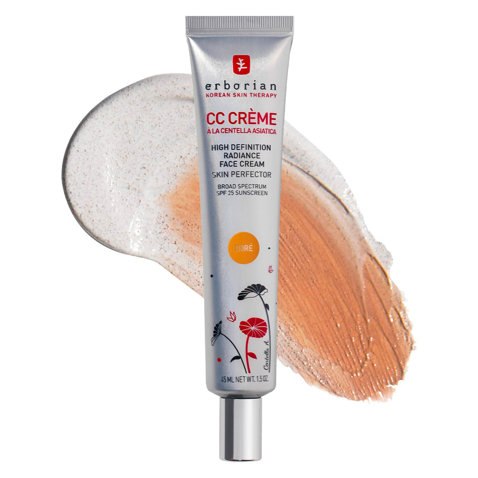 Erborian CC Cream tube front view showing Doré shade and benefits