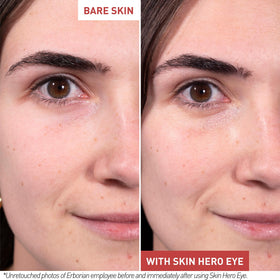 Erborian Skin Hero Eye being gently patted under-eye to brighten and smooth skin appearance