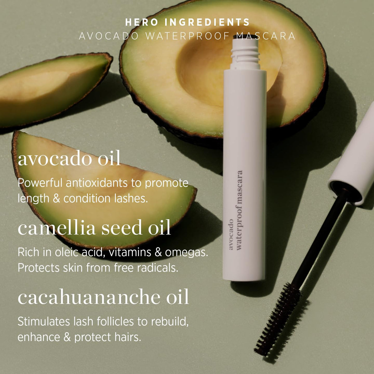 Ere Perez mascara on bathroom counter lifestyle shot showing everyday waterproof wear benefit