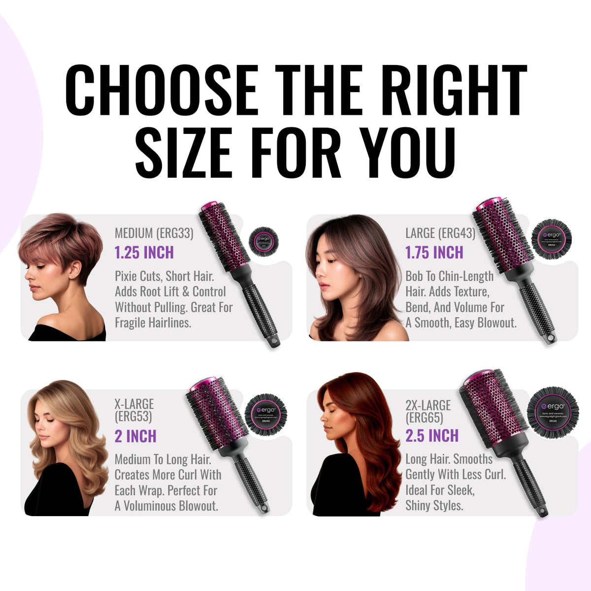 ergo bristle close-up with tourmaline finish, gentle glide and anti-frizz benefit