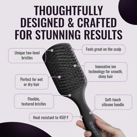 ergo handle detail with tourmaline-infused base for reduced frizz and shine