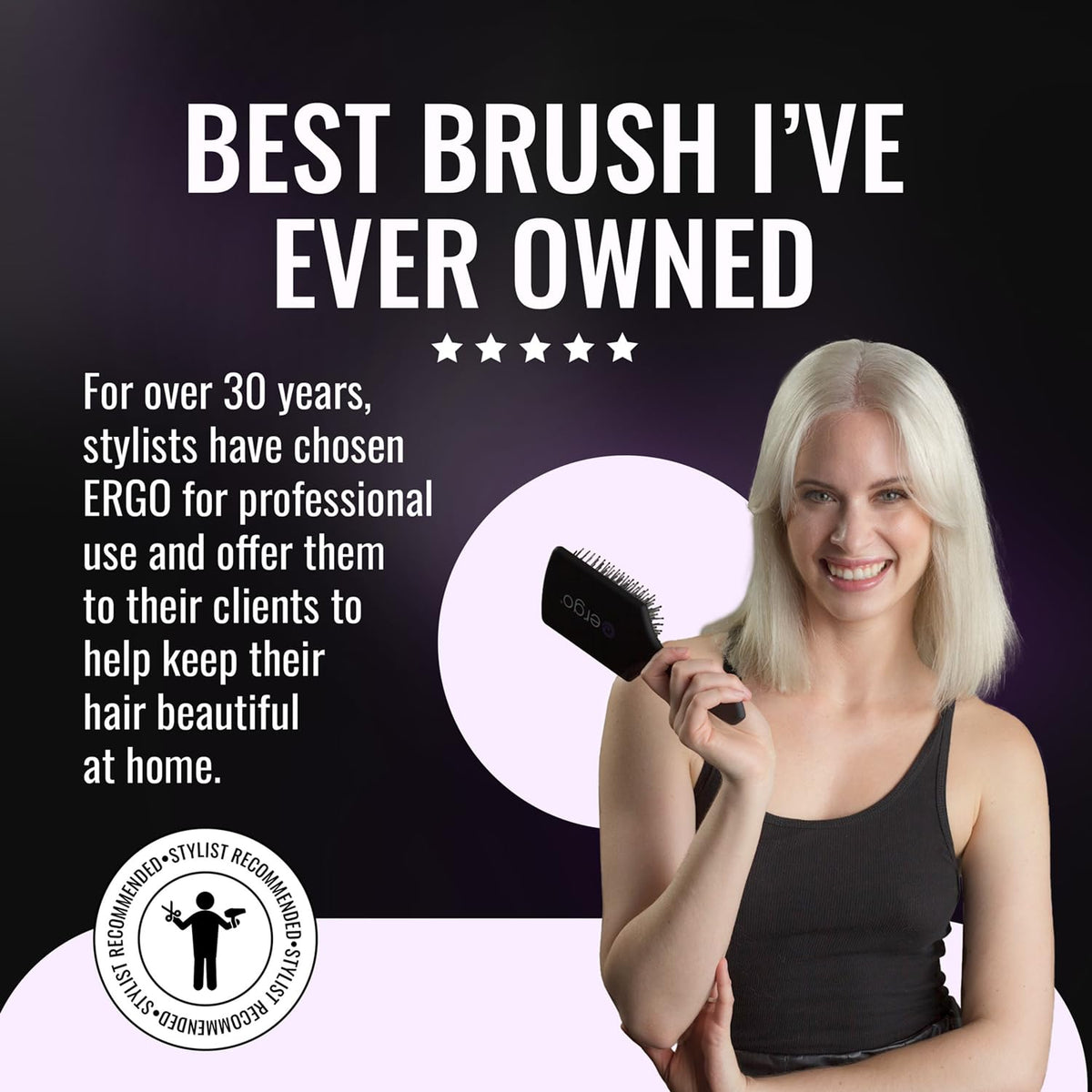 ergo brushing damp hair showing gentle detangling and reduced breakage