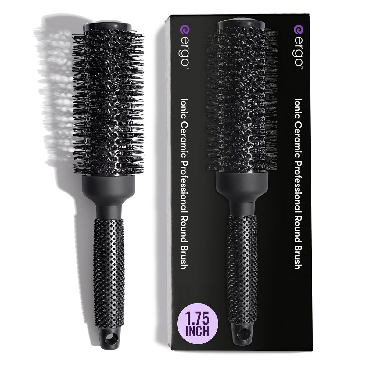 ergo round brush front view showing barrel and bristles for easy styling