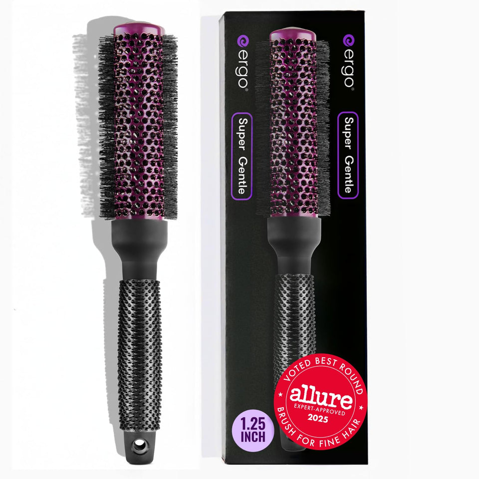 ergo front packaging showing brush and model, professional appearance and ease
