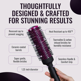 ergo brush in use creating voluminous blowout on model, salon-quality result