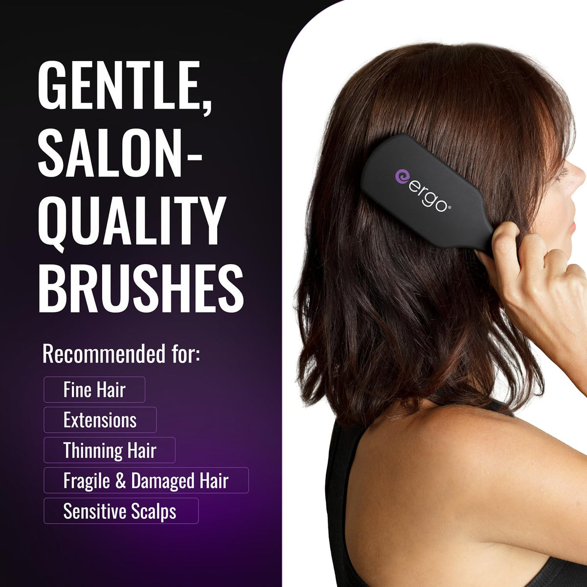 ergo close-up of dual-action bristles highlighting gentle detangling benefit