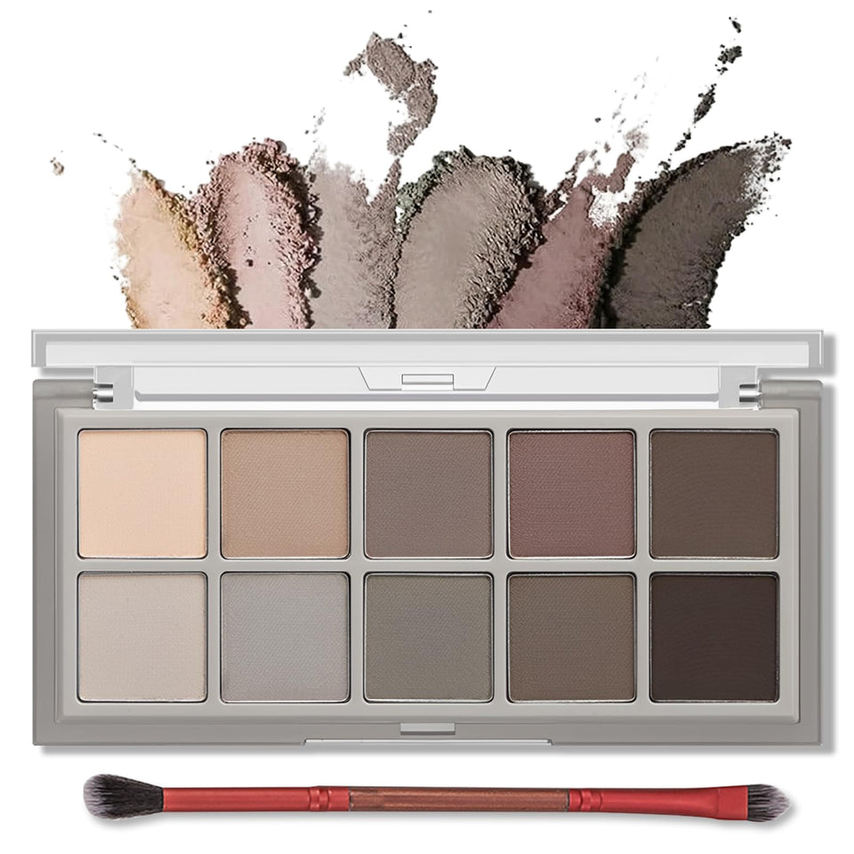 Erinde palette front view showing ten matte shades and compact case for versatile looks