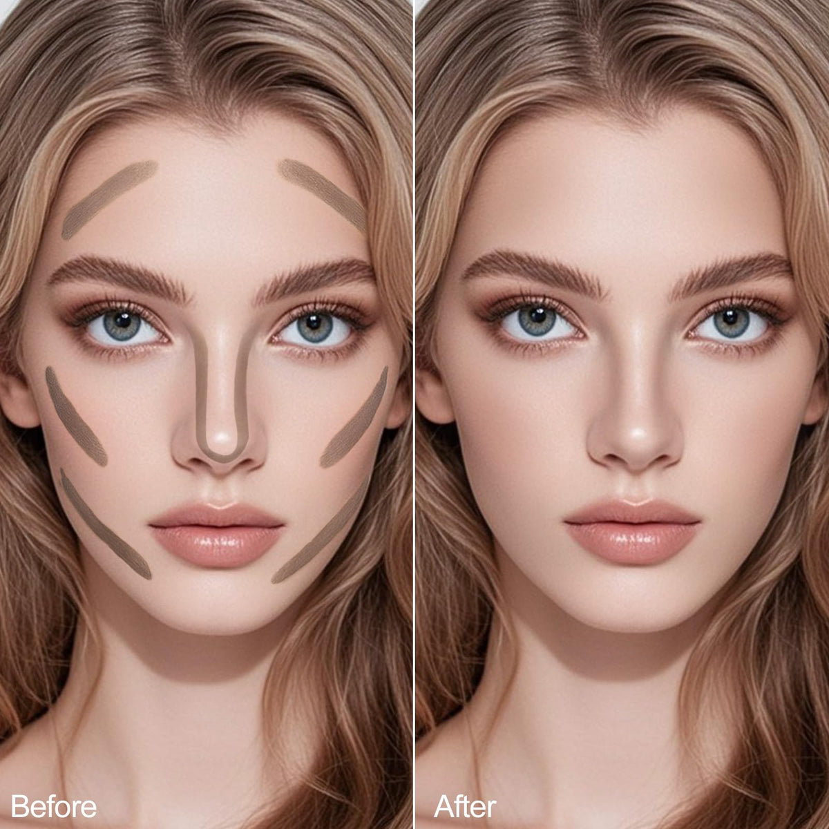 Erinde product used on cheekbone to define and matte finish