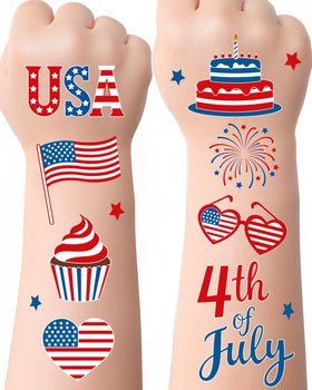ERSHIXUN front packaging showing patriotic tattoo sheets and party-ready look