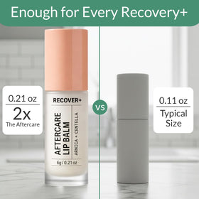 Escentile tube beside coin showing 0.21 oz scale for travel-ready aftercare