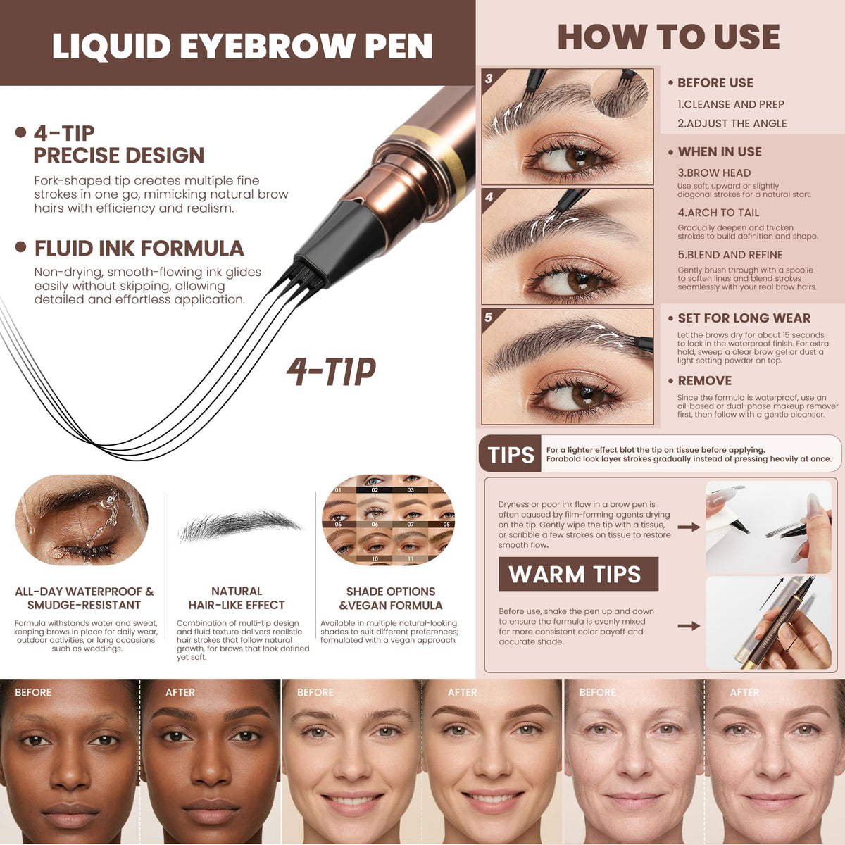 Espoce close-up of 4-tip nib for precise hair-like strokes benefit