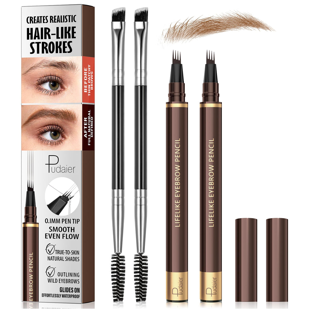 Espoce front packaging Natural Brown showing two pens and brushes for easy replacement