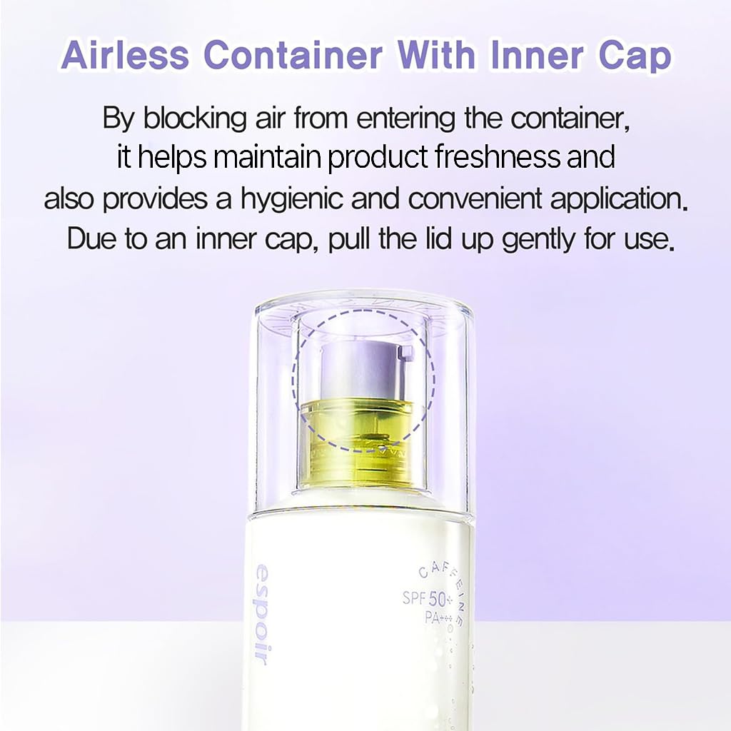espoir ingredient label close-up emphasizing hyaluronic acid and caffeine benefit