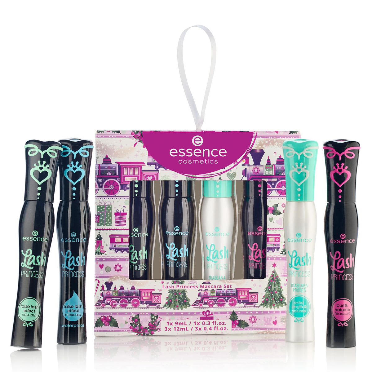 essence four mascara tubes flatlay showing variety and options