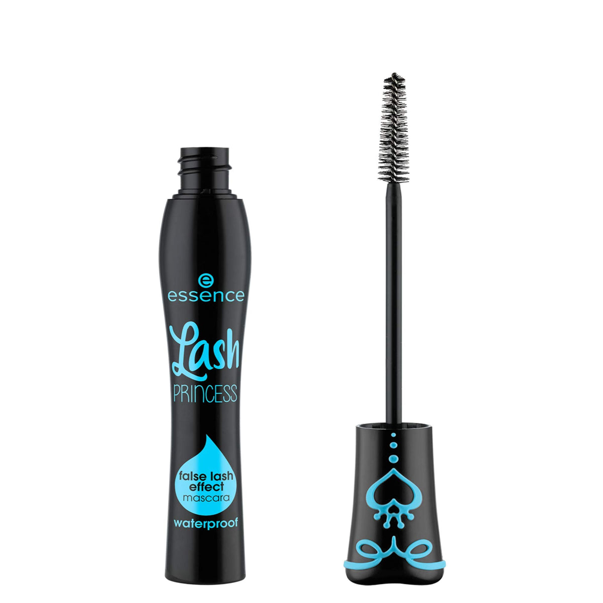 Essence Lash Princess waterproof tube detail emphasizing long-lasting, water resistance
