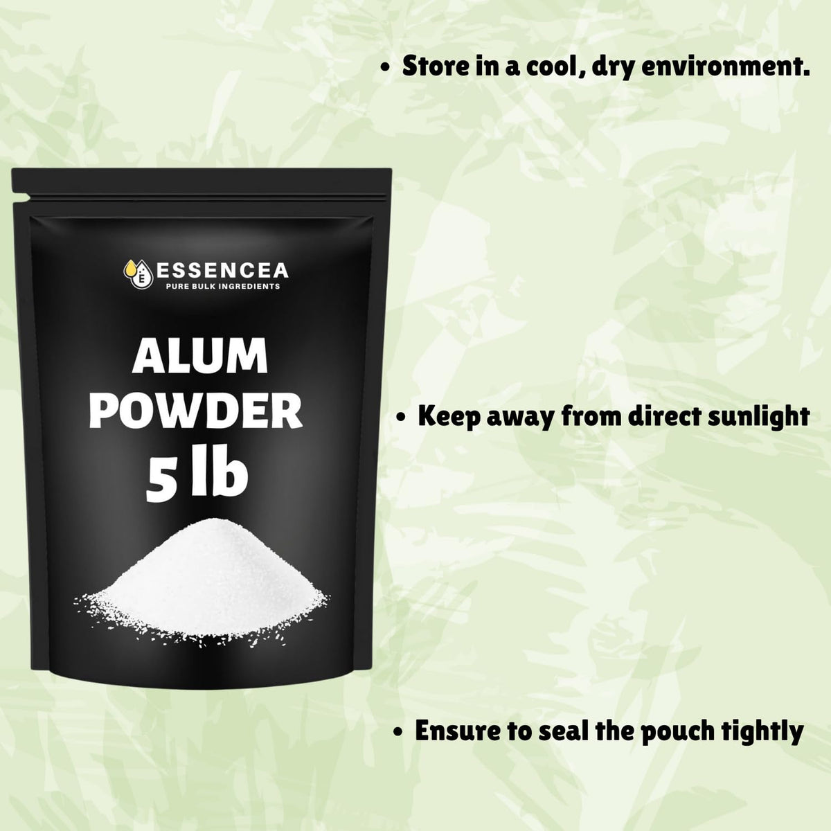 Essencea alum beside scale showing 5 lb bulk value