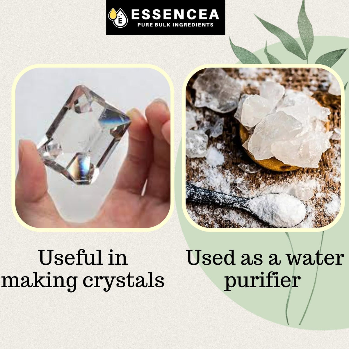 Essencea alum measured on spoon demonstrating precise dosing benefit