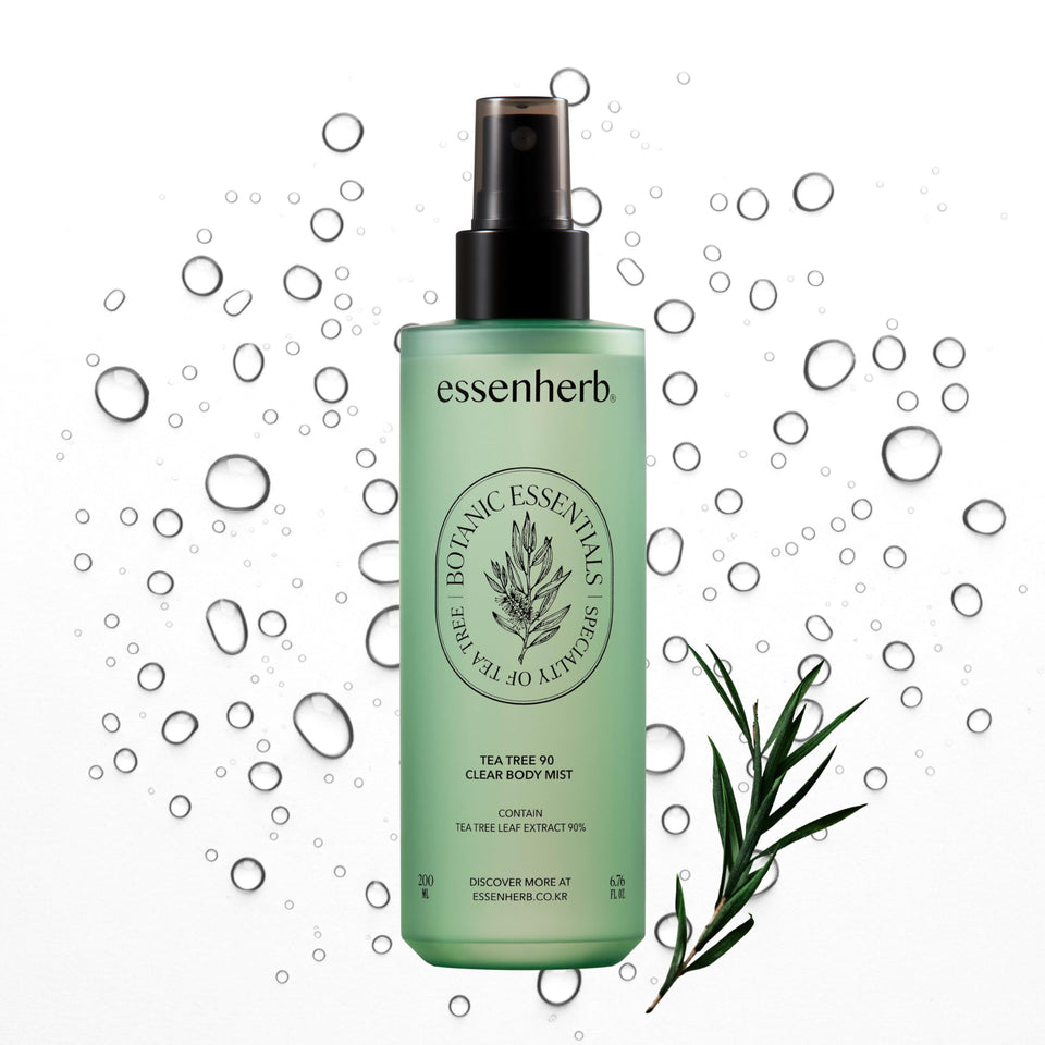 ESSENHERB front packaging of clear body mist showing bottle benefit