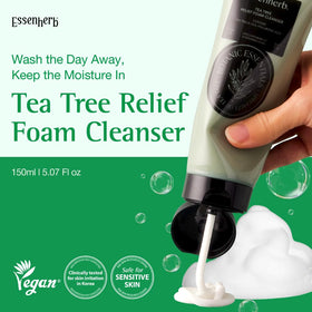 ESSENHERB pump dispensing soft foam demonstrating easy application and gentle cleansing
