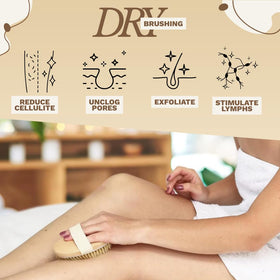 Essential Aura brush in use on legs to boost circulation and smooth skin